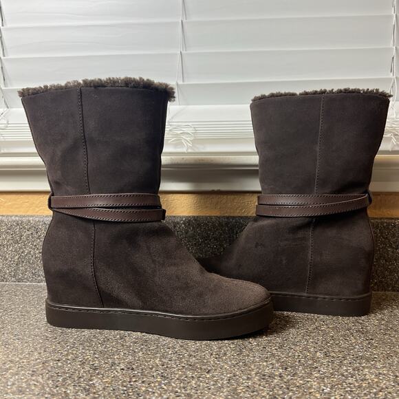 Coach Norell Womens Sz 7.5B Hidden Wedge Brown Suede Boots Pull On Sherpa Lining - Picture 5 of 12